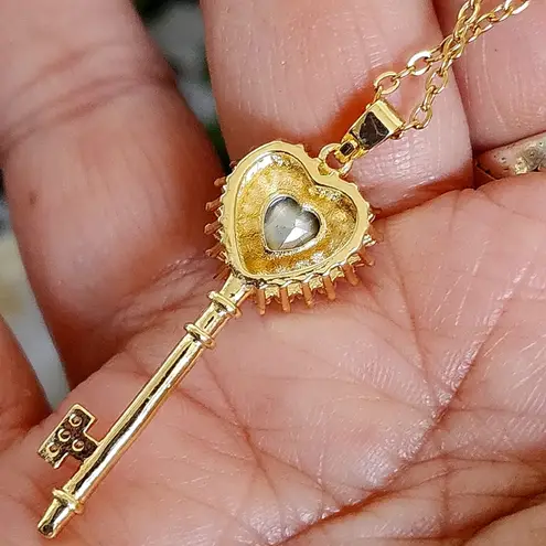 Gold Chain Necklace with Red CZ Heart Key Pendant