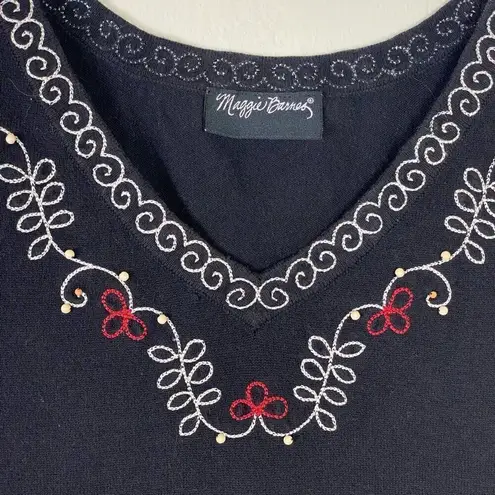 Maggie Barnes Black Embroidered Neckline Sleeveless Shirt Top Size
