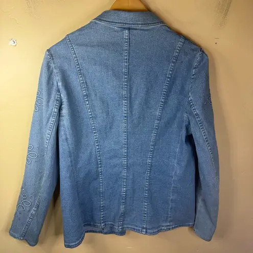 Escada Fitted Denim Blazer Jacket with Embroidery/Rhinestones Size 42 Blue US 12