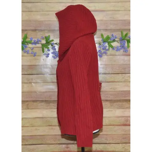 Effeci Ladies Red Double Breasted Hooded Cardigan Sweater Size S PS Cozy