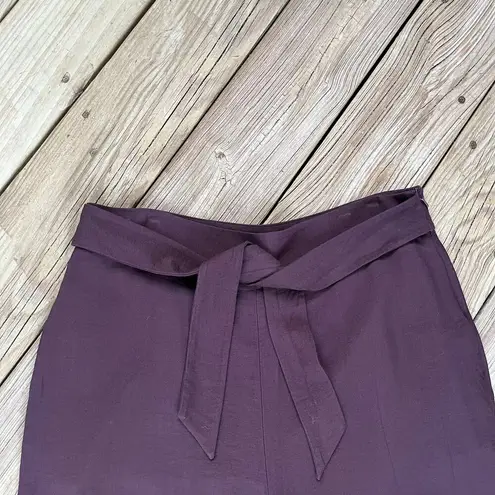 Leith  Wide Leg Belted Cropped Culotte Pants Plum Size L