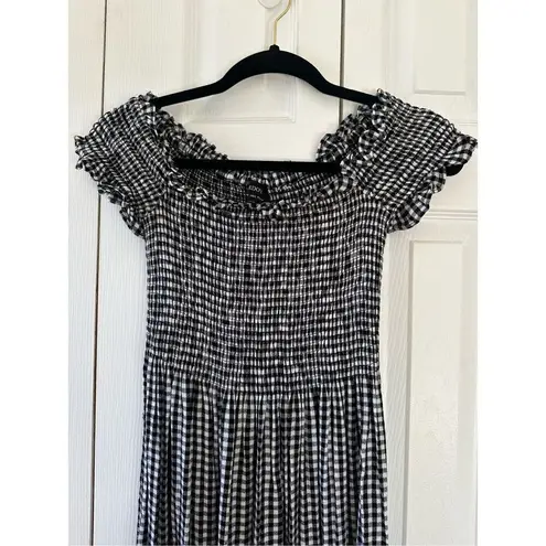 Bardot Cindy Gingham Black & White Off Shoulder Smocked MIDI dress