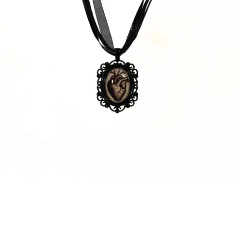 Handmade Anatomical Heart Gothic Necklace ā Red & Sepia Cameo