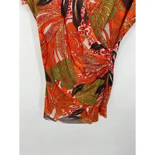 Johnny Heaven Womens Orange Tropical Asian Novelty Top Size XL Mesh Artsy