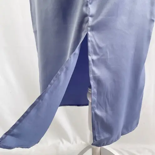 We Wore What New Cowl Neck Satin Slip Midi Dress Slate Blue Size 00