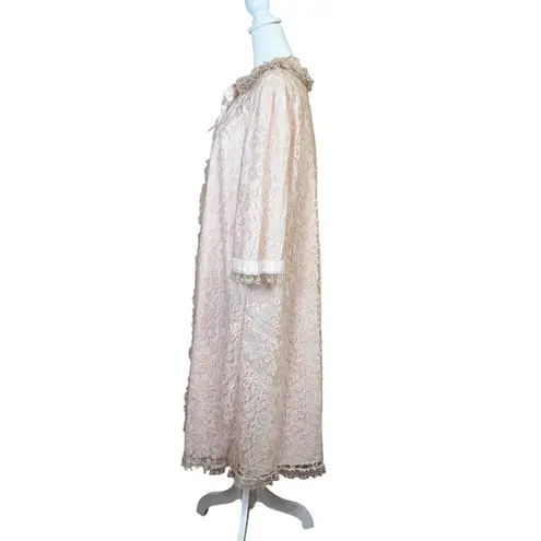 VTG Odette Barsa Peignoir Housecoat Dressing Gown 60s Pink Ivory Lace Pocket O/S Size undefined