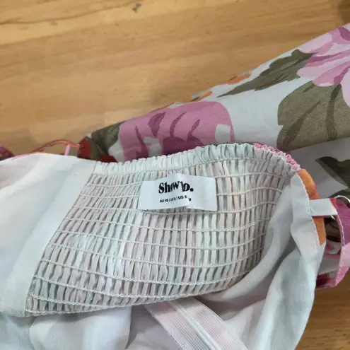 Showpo Robertson Midi Dress Strappy Sweetheart Bustier Flare Spring Floral US 6 Pink