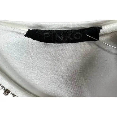 Pinko Biografo T Shirt Womens M White Studded Crystal Embellished Comfort Italy Size M