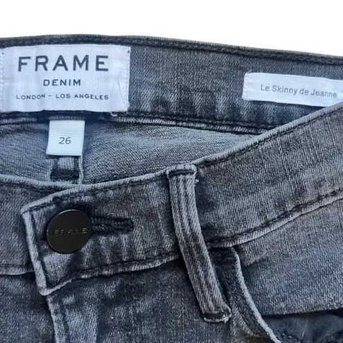 frame denim Frame Le Skinny De Jeanne Crop Distressed Raw Hem Denim Jeans 26 Charcoal Wash