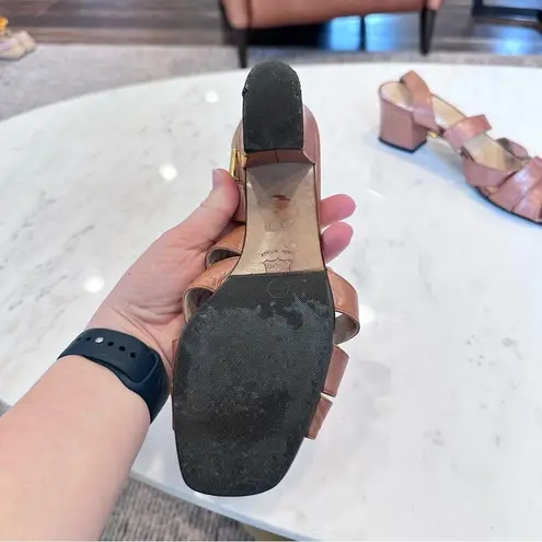 Bottega Veneta  Light Brown Leather Strappy Block Heel Sandal with Gold Buckle 8B