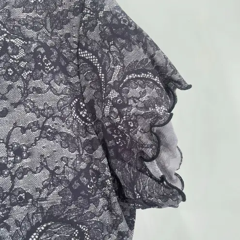 Y2K Top Large Short Sleeve 2000s Lace Print Rhinestones Babydoll Bratz Vintage Black