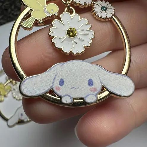 Sanrio Cinnamoroll Flower Circle Enamel  & Rhinestone Pierced Dangle Earrings