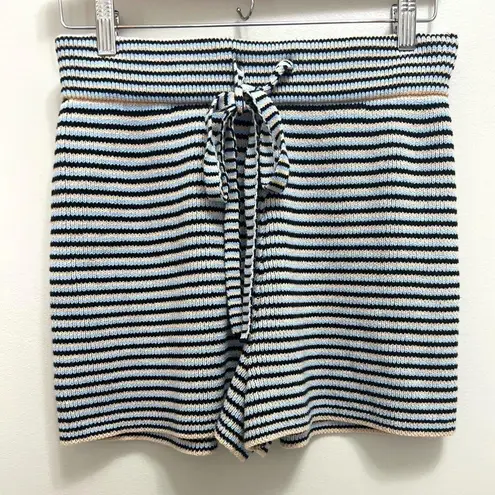 ALC Frank A.L.C. Billie Striped Ribbed Knit Shorts Black Blue Size M