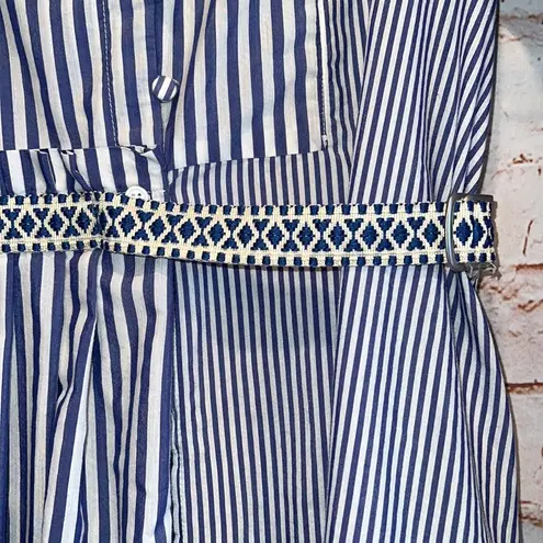 Max Mara weekend Dress striped cotton 4 stand up collar blue white belted pockets