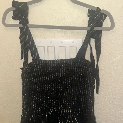 House of Harlow 1960 XS Black & Gold Striped Ruffles Smocked Tiered Mini Dress