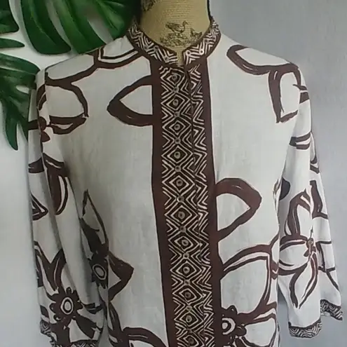 Laura Ashley Mandarin collar Linen Blouse Top