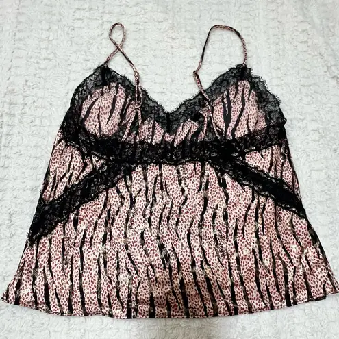 Victoria's Secret VICTORIA SECRET Lace Zebra Cheetah Gold Shimmer Pink Lace Tank Sz S