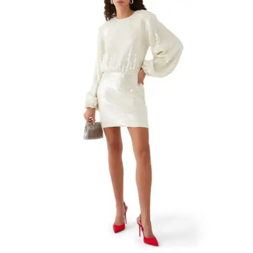 ROTATE Sequins Dress in Egret 38 New Womens Mini Long Sleeve Cocktail White Size undefined