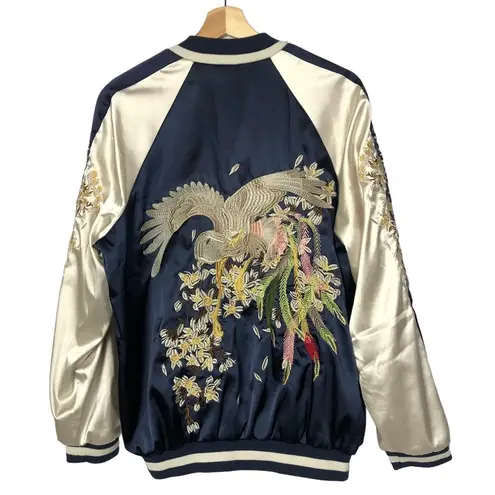 Opening Ceremony Blue & White Satin Reversible Embroidered Bomber Jacket M