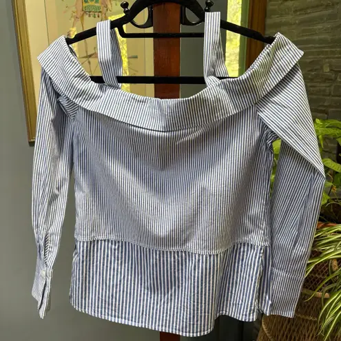 Allison Joy Blue and White Striped Striped Off the Shoulder Work Blouse size S