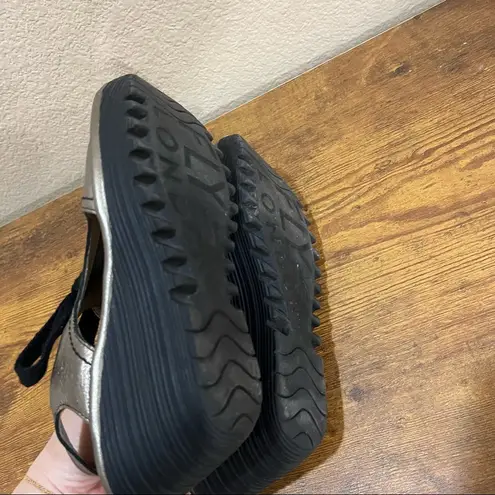 Fly London Ylva Wedge Lace-Up Mettalic Leather Sandal Shoe 38 7-7.5 Boho Grunge