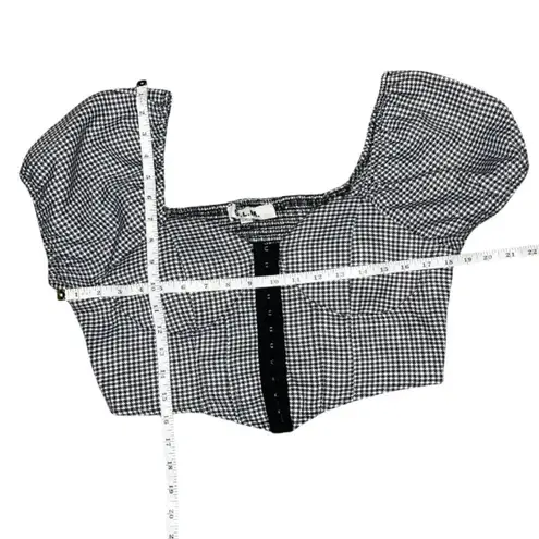 OLM Women's Gingham Off Shoulder Crop Top Milkmaid Houndstooth Bustier Sz Large Black