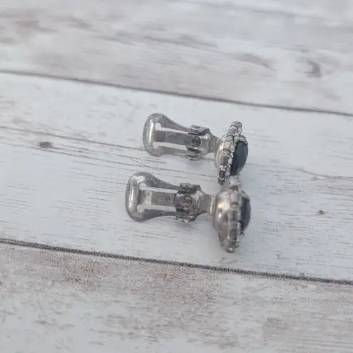 Vintage Clip On Earrings Black & Clear Gem Elegant