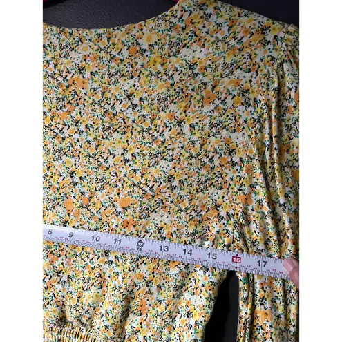 AFRM Long Sleeve Floral Midi Dress with Smocked Waist Yellow Size M