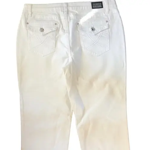 Earl Cropped White Jean Sz. 14X18 Cuff Hem Flap Pockets Stretch Rhinestones