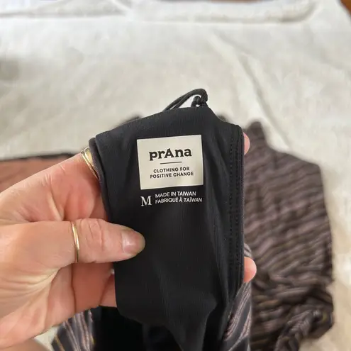 prAna Women's Saxon Dress Midi Red Clay Black Stripe V-Neck Handkerchief Hem M