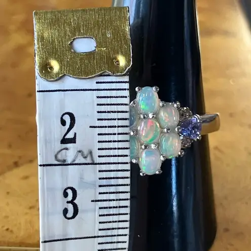 Natural Ethiopian Opal Tanzanite Sterling Silver Ring Size 10