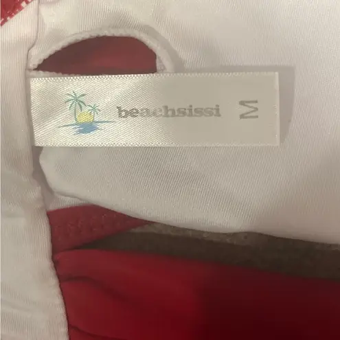 Beachsissi NWT Bikini Swimwear Top Criss Cross Front Cranberry Red M Adjustable