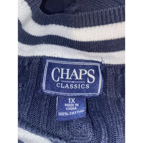 CHAPS  Classic Naby Blue Cable Knit Sweater with White Trim 3/4 Sleeves