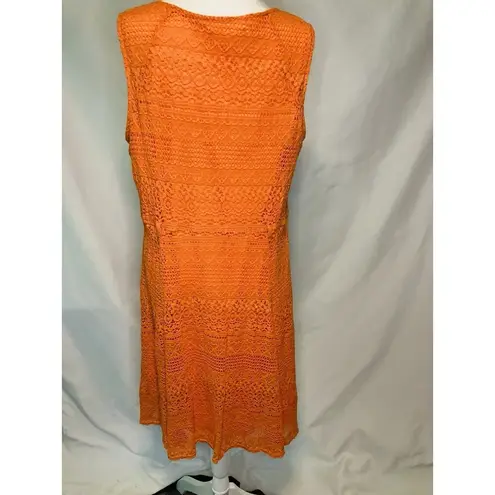 Valerie Stevens Valerie Steven’s Womens XL Orange Bright Crochet Knit Lace Shift Midi Dress Belt