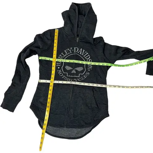 HARLEY DAVIDSON Grey Hoodie Metallic Skull Zippered Charcoal Gray Size Small