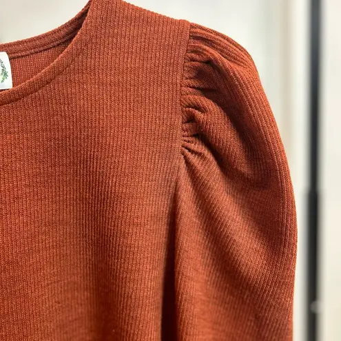 Love Riche Medium Burnt Orange Puffy Shoulder Long Sleeve Top
