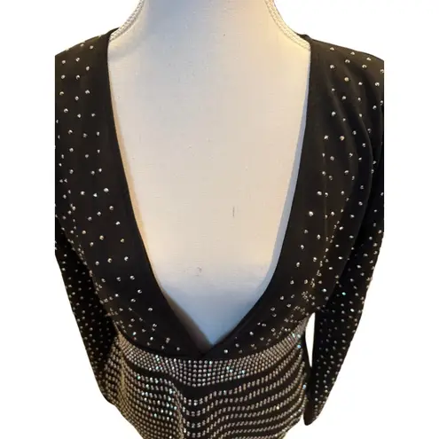 NWT Miss Circle NY Black Rhinestone Bodycon Designer Luxury Club Dress XL