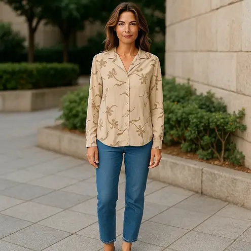 Jacqueline Ferrar Floral Collared Long Sleeve Silk Button Up Blouse Size 6 NWT