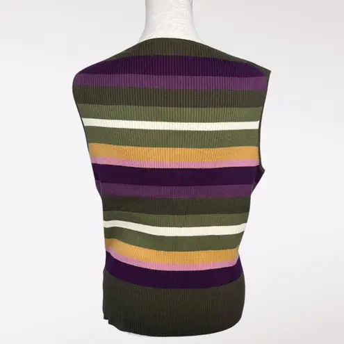 Nine & Co. Striped Cotton Knit Sweater Vest Y2K Olive Purple Large