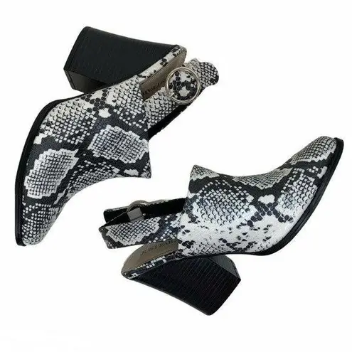 JustFab  Dion Black & White Snake Print Sling Back Block Heeled Mules Size 8.5