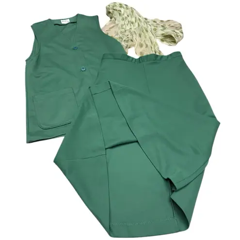 Vintage Fire Islander 60s/70s Mint Green Sleeveless Tunic Top Skirt Set w Scarf Size M