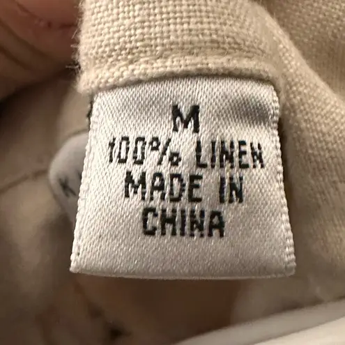 kim rogers Vintage Beige Linen Short Sleeve Blouse Sz M