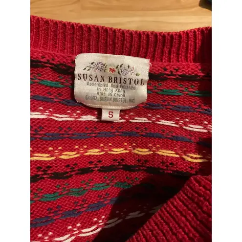 Susan Bristol Red Scottish Terrier Dog Fair Isle Knit Cardigan Sweater Womens S
