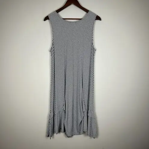 Habitat Dress Womens Large Black White Stripe Sleeveless Gathered Shift Casual L