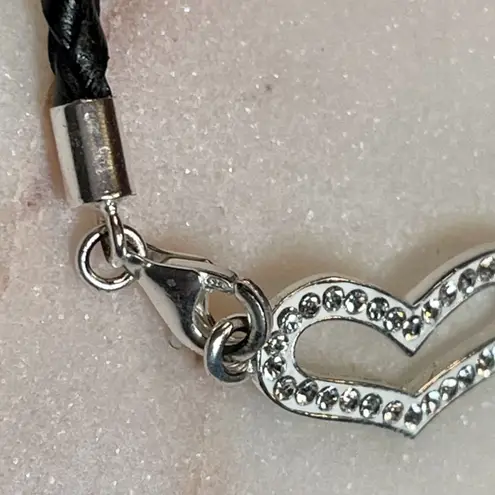 Y2K Sterling Silver and Crystal & Enamel Heart with Black Woven Cord Bra…