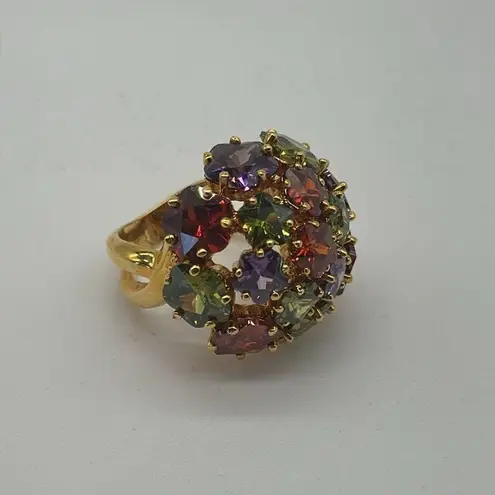 Joan Rivers Glam Finale Multicolor Crystal Gold Tone Bauble Ring Size US 7 RARE