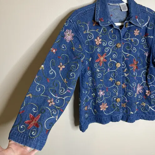 vtg embroidery jacket Denim Floral Boho Maximalist Lagenlook Indie M Festival Blue Size M