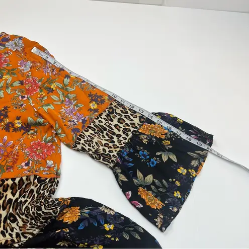 Calessa Shirt Floral Animal Print‎ Tunic Top XL Tiered Bell Sleeve Boho Leopard Black thumbnail 8