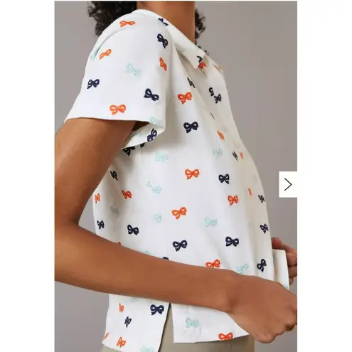 Maeve Anthropologie Top Womens Small White Short Sleeve Bow Embroidered Polo