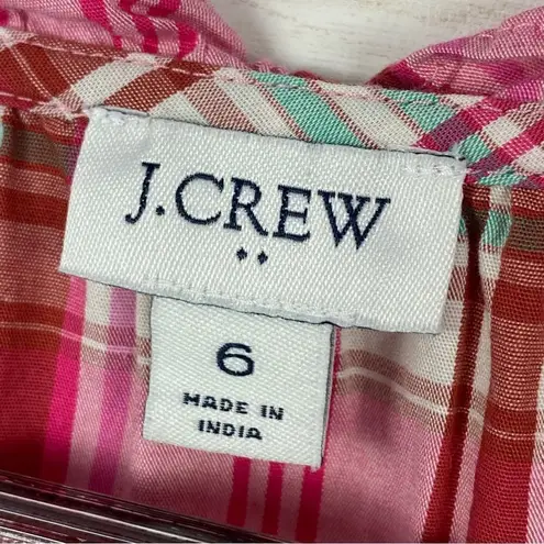 J. Crew Factory Plaid Ruffle Trim Tiered Shift Dress Pink 6 Pink